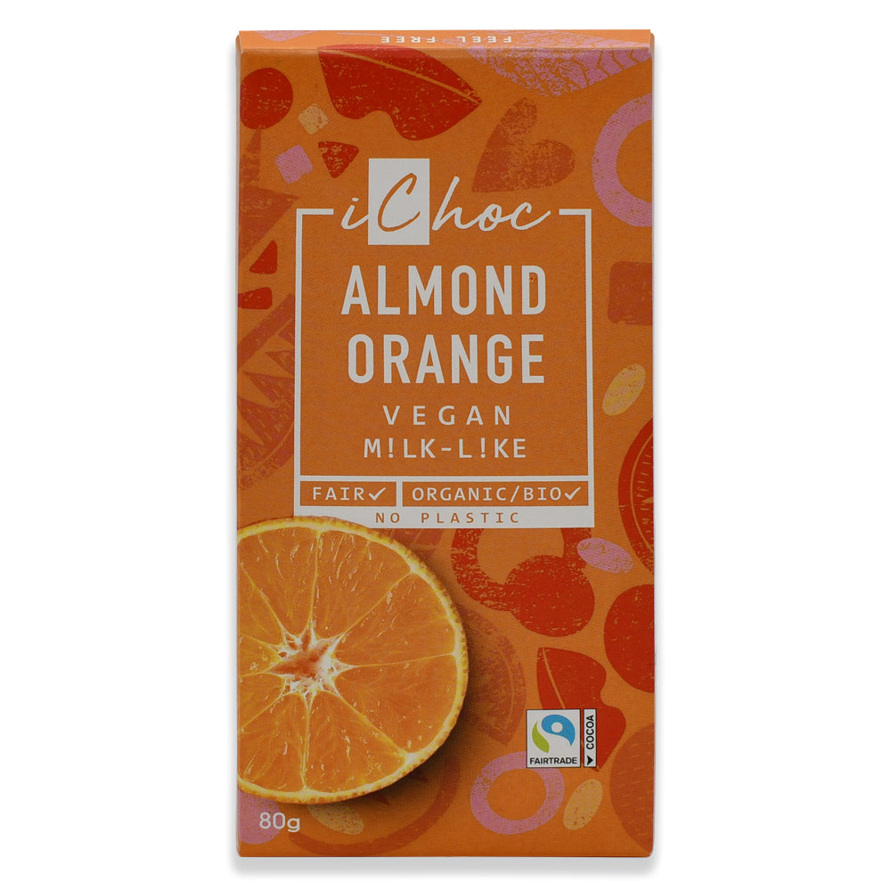 ICHOC ALMOND ORANGE - Kakaozubereitung mit Mandelöl und Orangengranulat aus biologischem Anbau, vegan, nachhaltig, unverpackt einkaufen im Online-Shop vom Biomarkt Landgefuehl