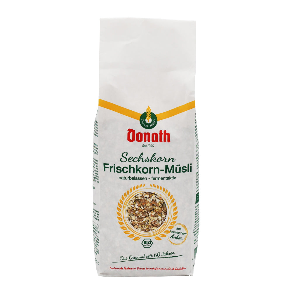 Donath Sechskorn-Frischkorn-Müsli – 750 g Packung. Jetzt im Online-Shop vom Biomarkt Landgefühl in Wiehl kaufen!
