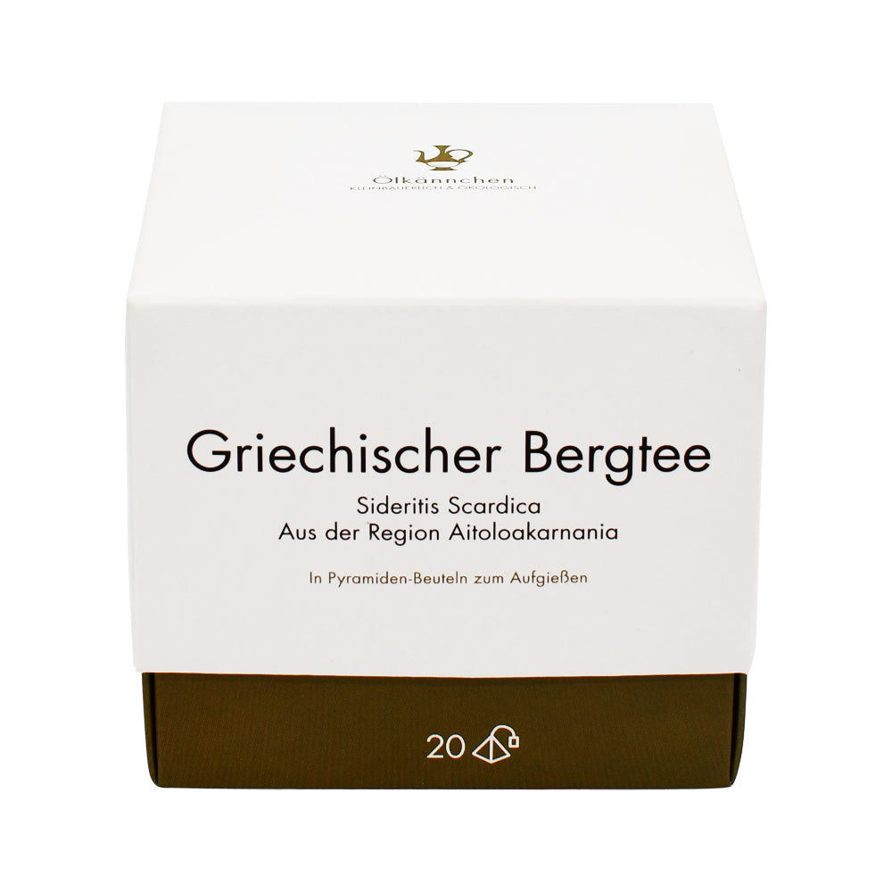 Griechischer Bergtee von Ölkännchen – 20 Beutel à 1 g, süßlich-fruchtiger Geschmack mit Zitronennoten. Handgeerntet und traditionell getrocknet. Jetzt kaufen!
