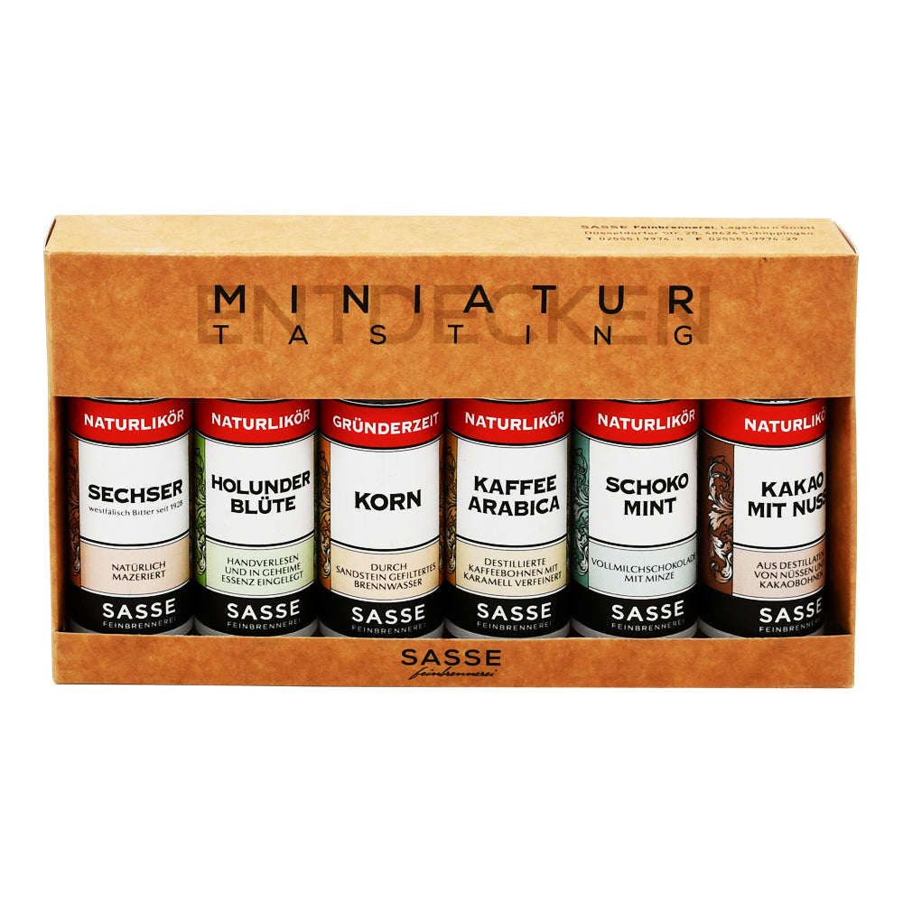 Sasse Miniatur-Tasting 'Naturtalente' – Set mit 6x20 ml Likören. Jetzt im Online-Shop vom Biomarkt Landgefühl in Wiehl kaufen!