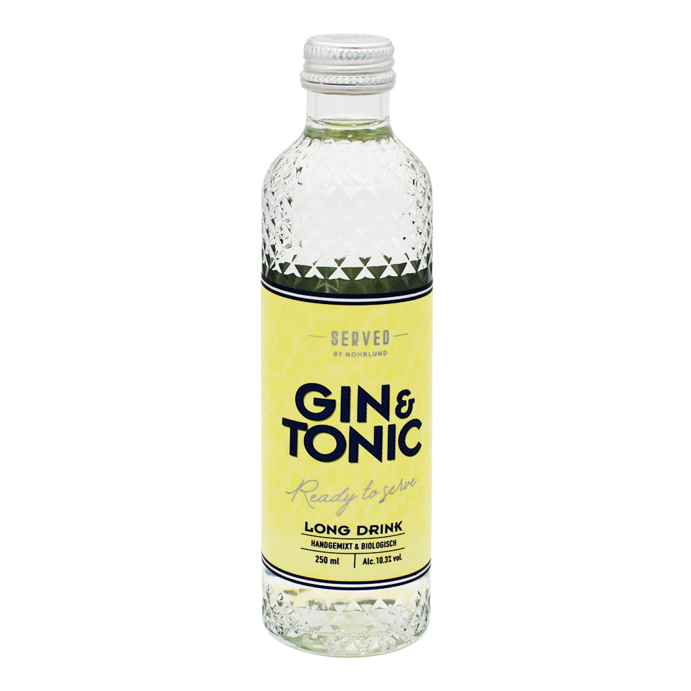 Nohrlund Gin & Tonic – 250 ml Bio-Longdrink in eleganter Glasflasche. Jetzt im Online-Shop vom Biomarkt Landgefühl in Wiehl kaufen!