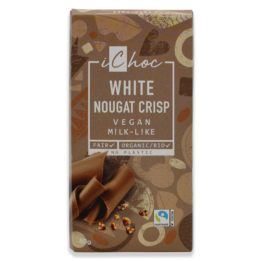 ICHOC - WHITE NOUGAT CRISP - Schokolade mit Haselnusskrokant - aus biologischem Anbau - Online-Shop Biomarkt Landgefuehl - Vegan, nachhaltig, unverpackt Onlineshopping 