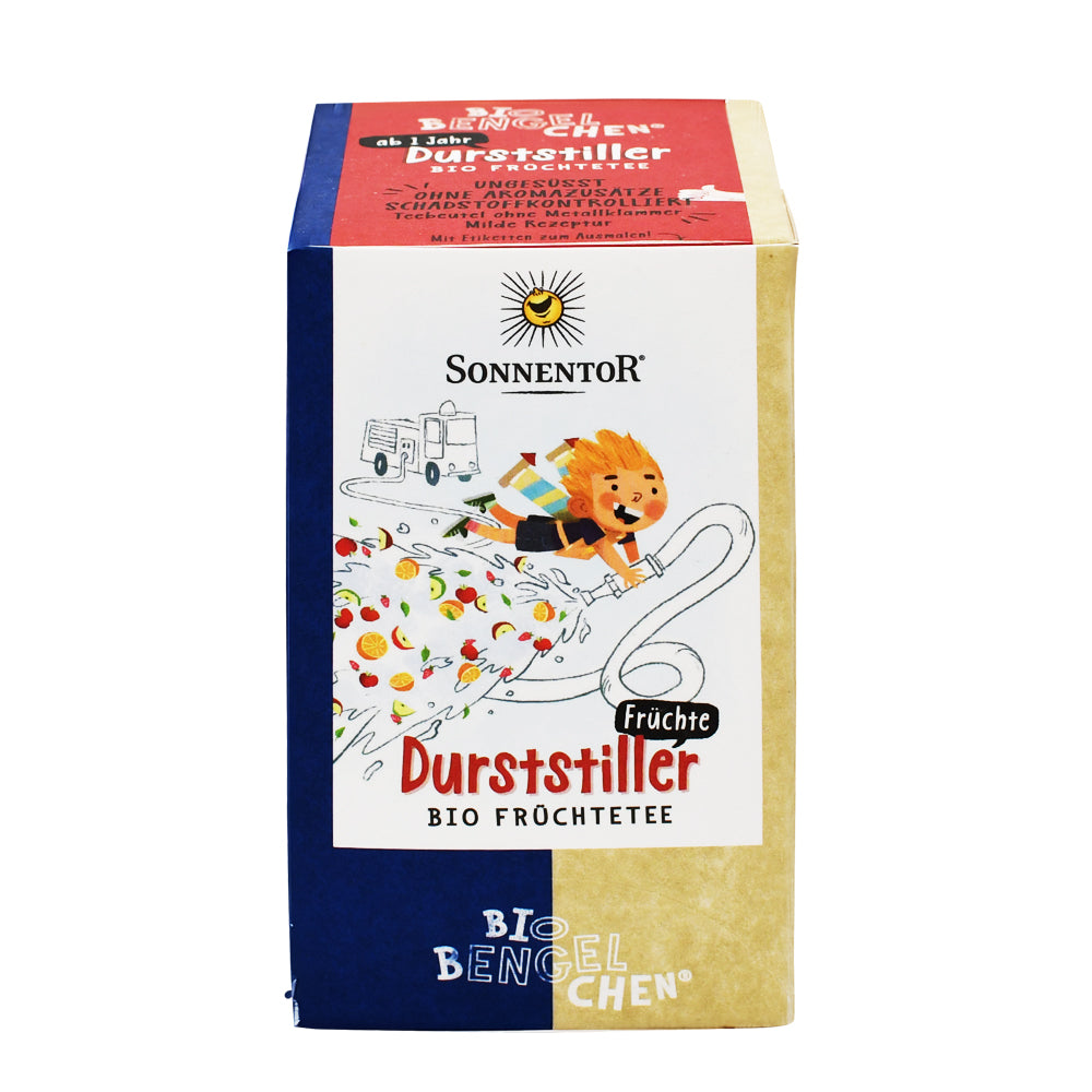 Durststiller Früchte Bio-Kräutertee von Biobengelchen – 18 Teebeutel à 1,8 g, ungesüßt, ohne Aromazusätze und schadstoffkontrolliert. Jetzt online kaufen.