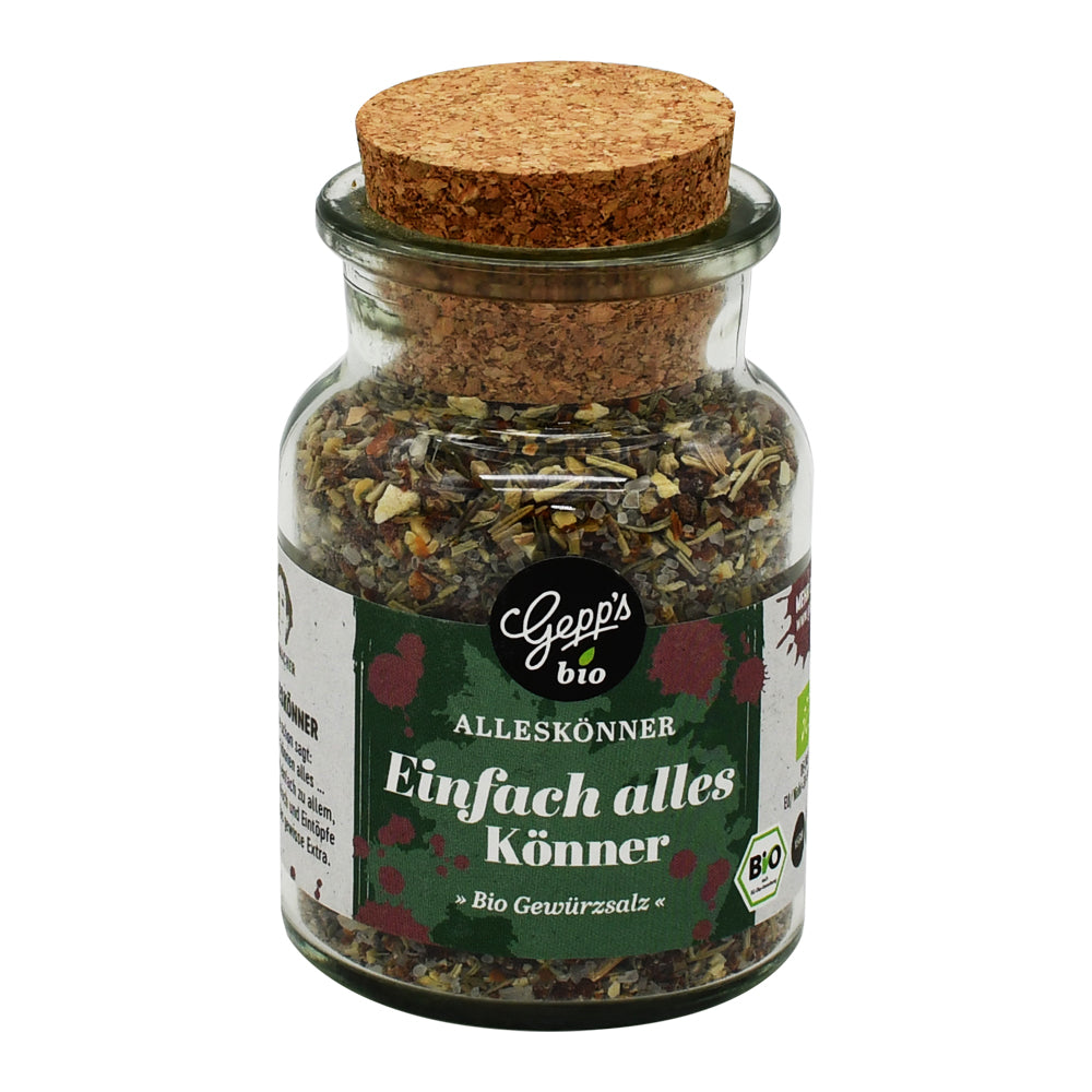 Gepp's Bio Einfach Alleskönner Gewürzsalz im stilvollen Glas – vielseitiges Bio-Gewürz für jede Küche. Jetzt im Biomarkt Landgefühl in Wiehl kaufen und genießen!
