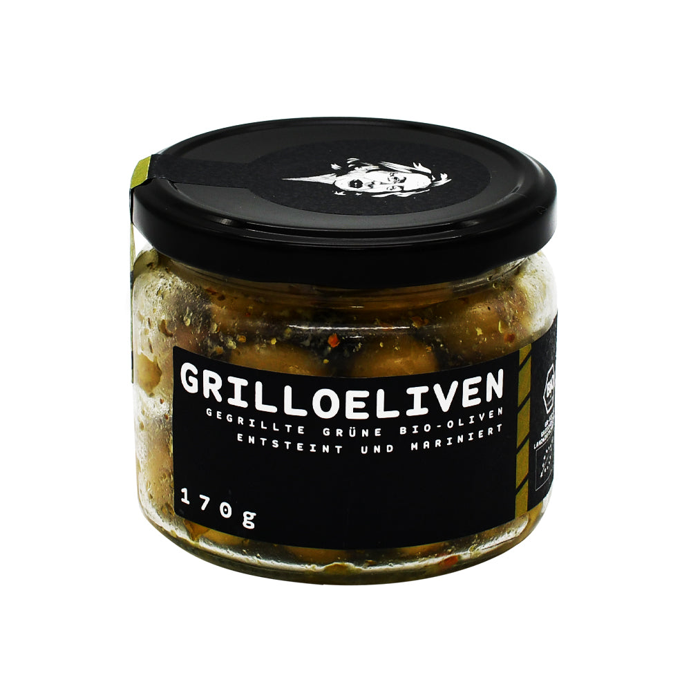 OEL GRILLOELIVEN – Gegrillte grüne Bio-Oliven mit feiner Würzung und Bukovo. Jetzt im Online-Shop vom Biomarkt Landgefühl in Wiehl kaufen!