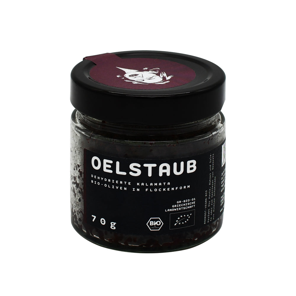 OELSTAUB Kalamata – Dehydrierte Kalamata Bio-Olivenflocken. Jetzt im Online-Shop vom Biomarkt Landgefühl in Wiehl kaufen!