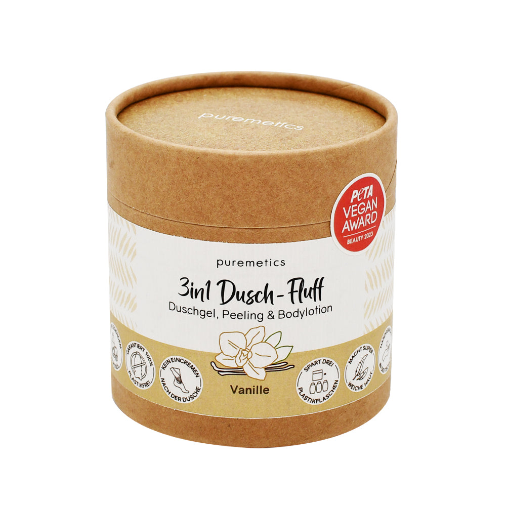 3in1 Dusch-Fluff von puremetics in Vanille online kaufen, bestellen im Online-Shop vom Biomarkt Landgefühl