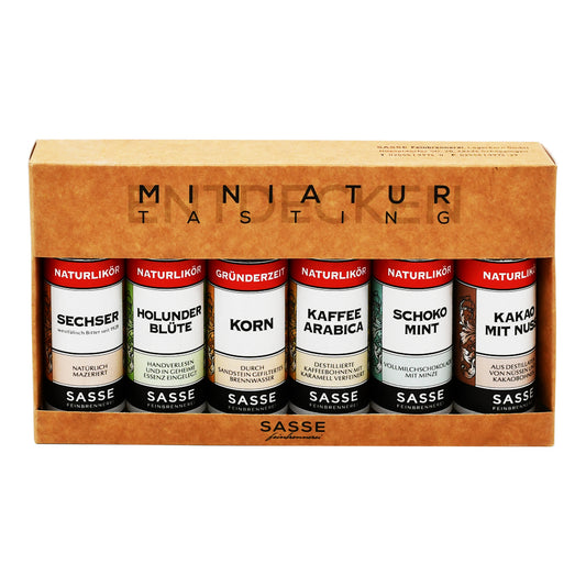 Sasse Miniatur-Tasting 'Naturtalente' – Set mit 6x20 ml Likören. Jetzt im Online-Shop vom Biomarkt Landgefühl in Wiehl kaufen!