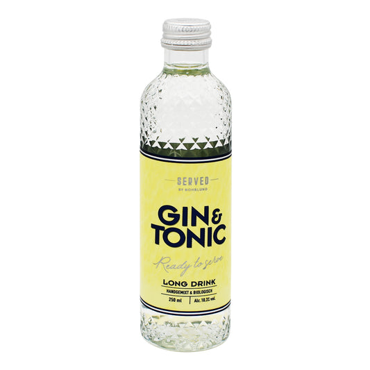 Nohrlund Gin & Tonic – 250 ml Bio-Longdrink in eleganter Glasflasche. Jetzt im Online-Shop vom Biomarkt Landgefühl in Wiehl kaufen!